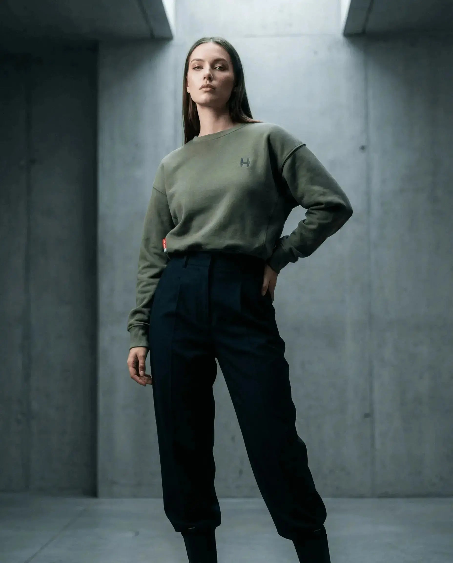 Cropped Sweatshirt 343 - Crewneck Green Batohiro