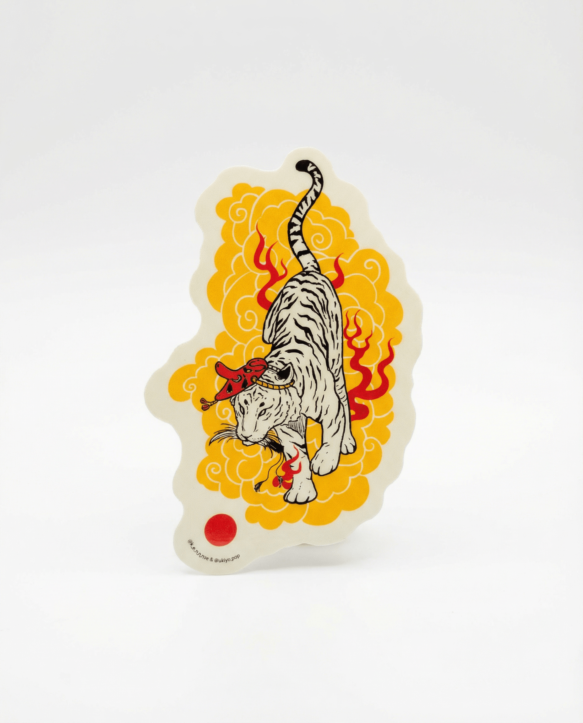 Batohiro® White Tiger Sticker featuring a white tiger design with red and yellow accents, perfect for personalizing items.