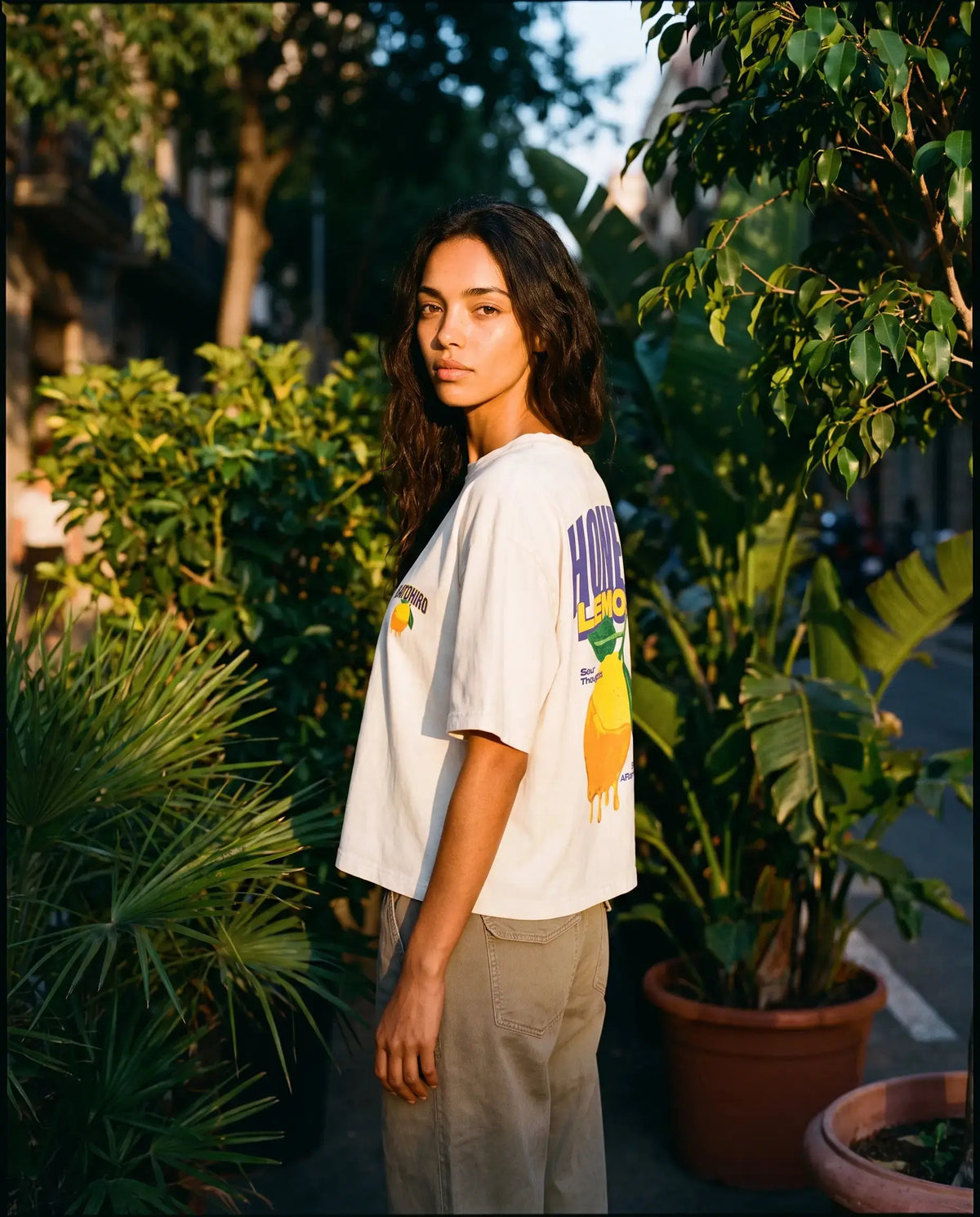 Honey Lemon - White Cropped Oversized Tee Batohiro