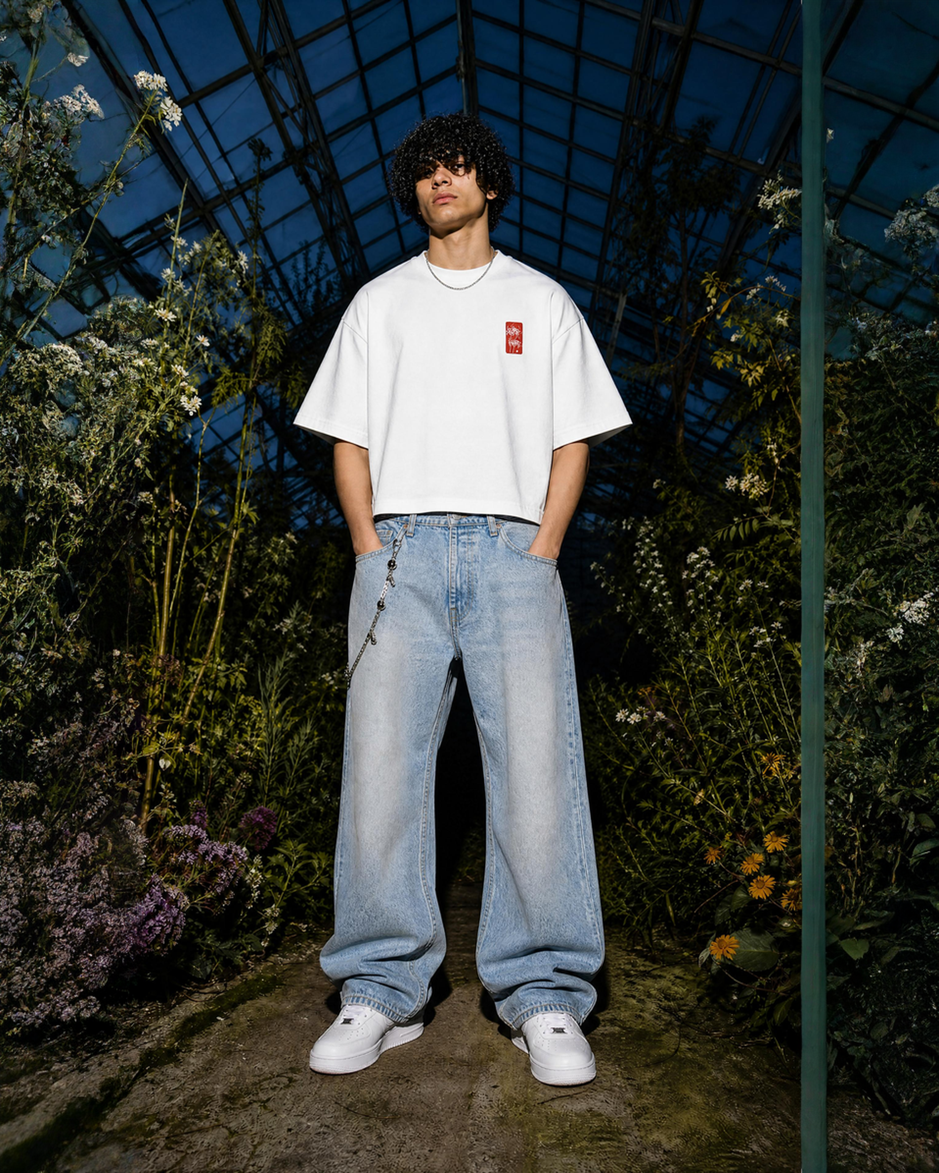 Spider Lily - White Cropped Oversized Tee