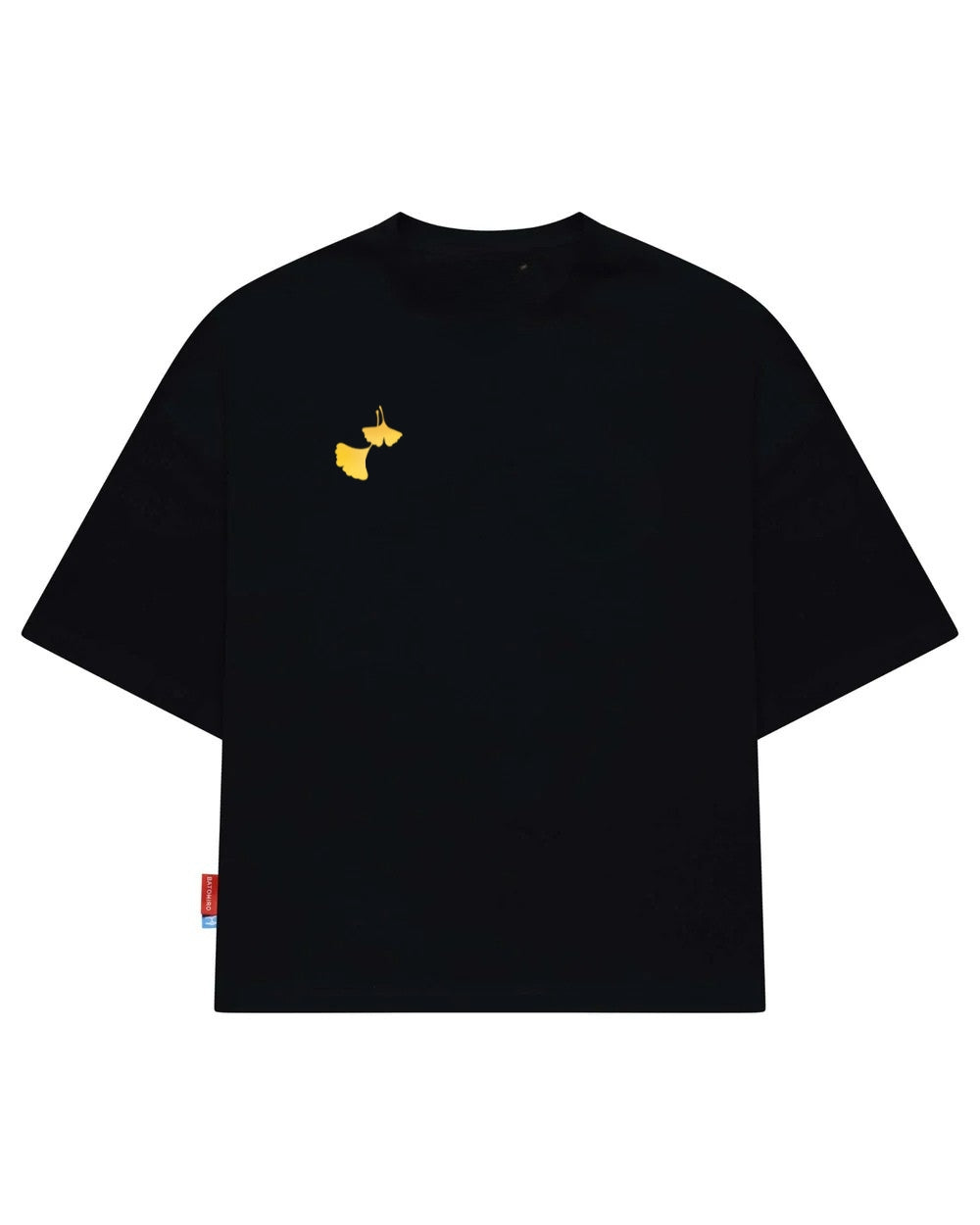 Ginko Cat Tee - Black Cropped Oversized with Ginko leaf embroidery on the front for a stylish and comfortable look.