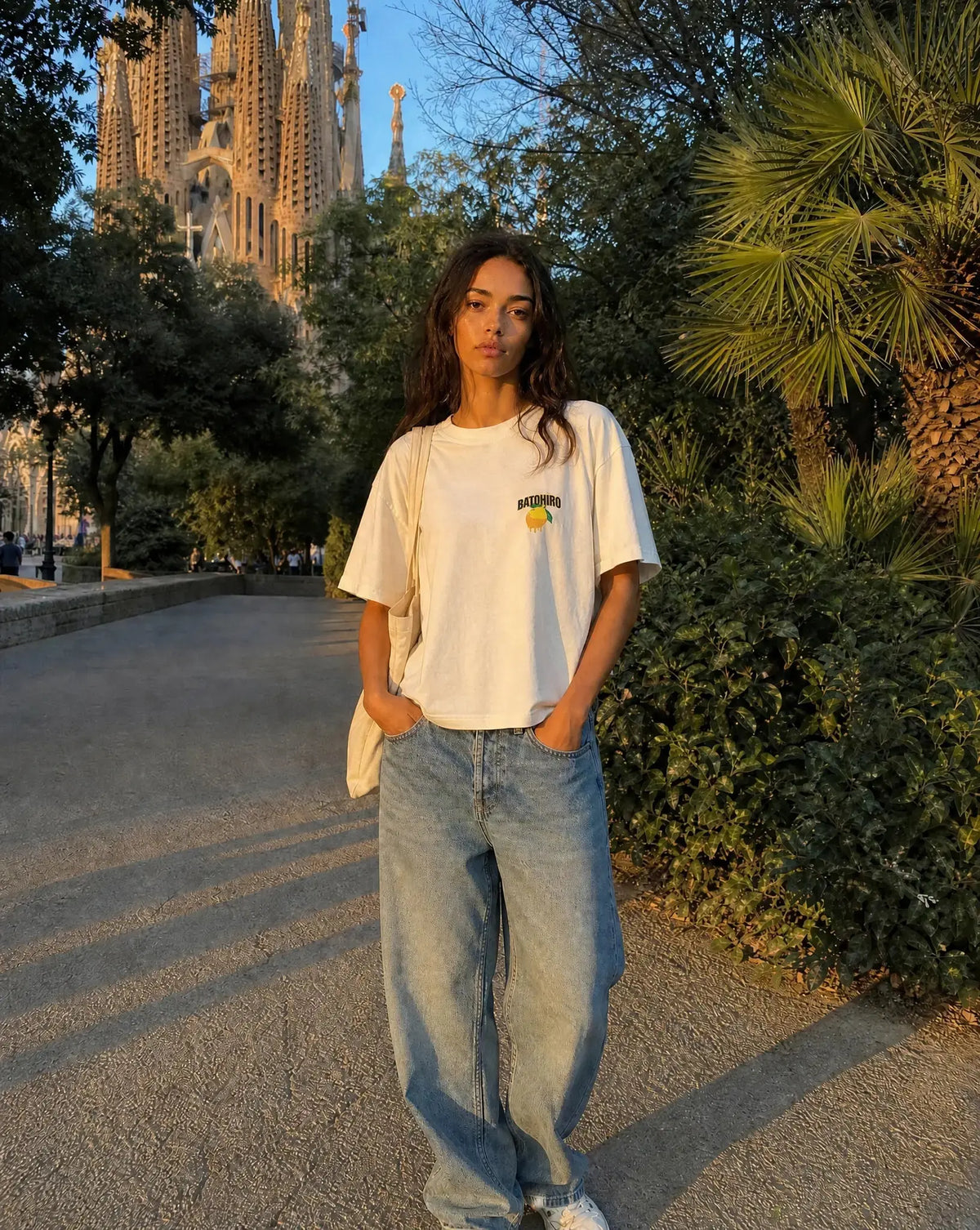 Honey Lemon - White Cropped Oversized Tee Batohiro